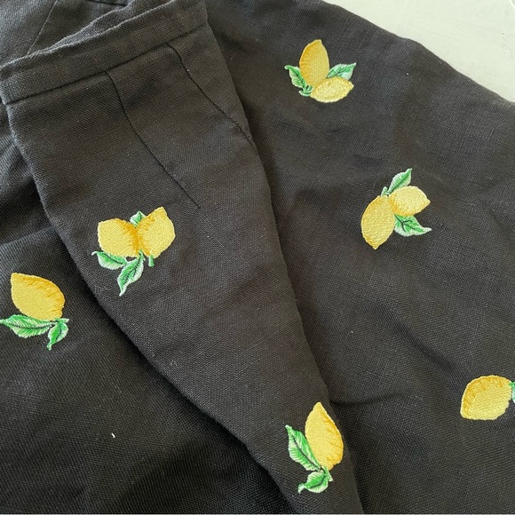 Talbots Irish Linen Petites Womens Lemon Embroidered Ankle Pants Black Sz 12 - Picture 8 of 10